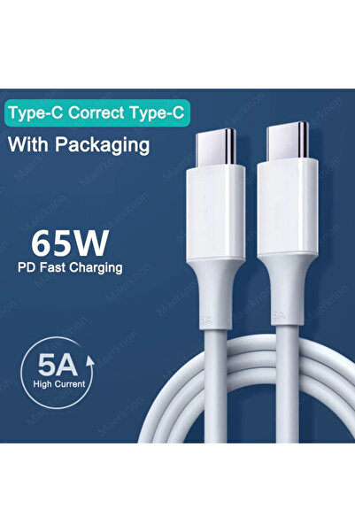 Choice 0.25m White PD 65W USB C to USB C Cable Fast Charging Phone Charger Da...