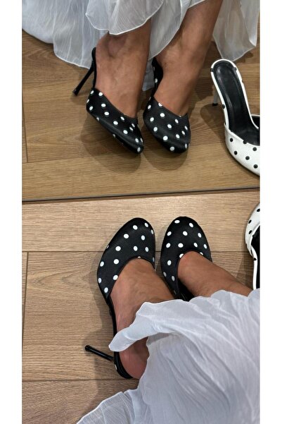 Naz Luxury Shoes MARİSSA PUANTİYELİ TOPUKLU TERLİK SİYAH
