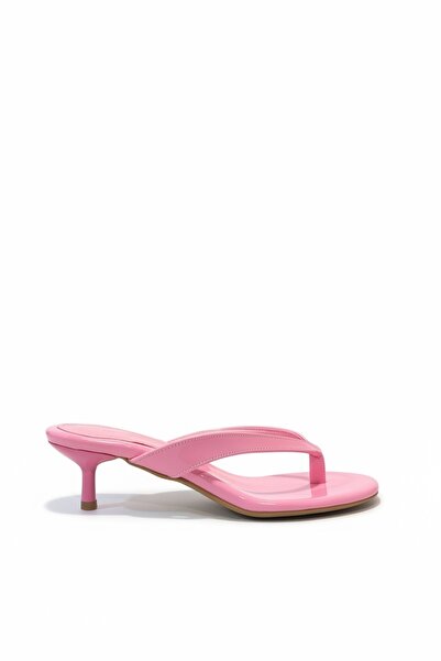 SHOEBELLAS Hipop Pudra Rugan Parmak Arası Kadın Topuklu Ayakkabı