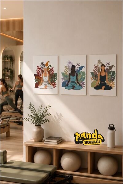 PANDA SOKAĞI Boho Meditasyon 3'lü MDF Tablo Seti – Pilates & Yoga Duvar Dekor...
