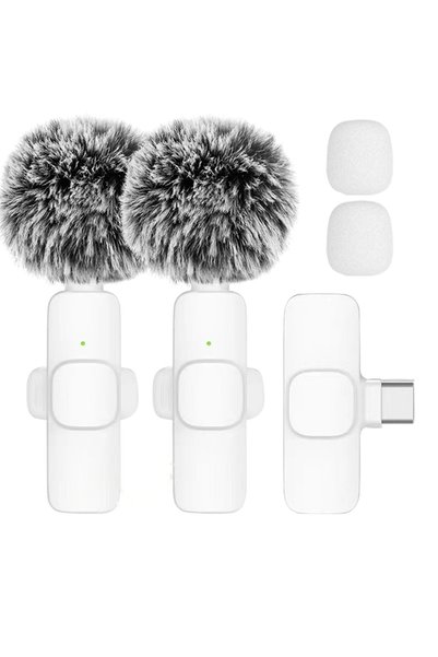 choice2 White 2in1 Type-C K1 Wireless Lavalier Microphone Portable Audio Vide...