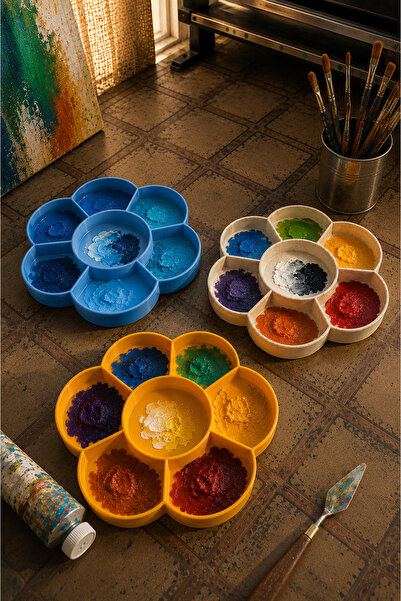 expres hediye 3-Piece Daisy Paint Palette Set – 8-Compartment Painter's Paint...