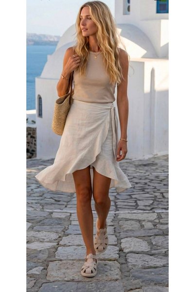 Pretty Girl Women's Beige Suede Buckle-Strap Very Comfortable Caged Flat Sandals (Heel Height 2cm)