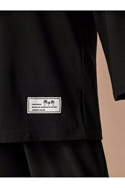 NO BRAND Set negru texturat: tricou și pantaloni largi Shein 38