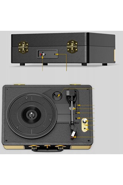 NO BRAND Gramofon retro, pick-up de vinil A5 Bluetooth cu 3 viteze, maro, tip...