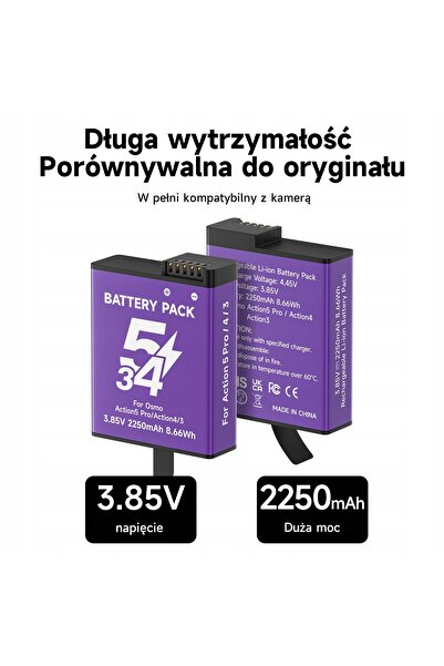 NO BRAND Baterie de 2250mAh pentru camera de acțiune Dji Osmo Action 5 Pro Ac...