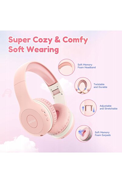NO BRAND Căști wireless Bluetooth Earfun K2 pentru copii Roz 85/94dB 40H