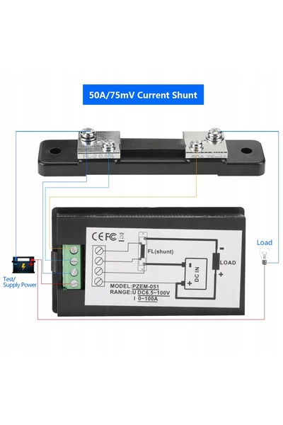 NO BRAND Pzem-051 CC 6.5-100V 100A 10000W Voltmetru Ampermetru Wattmetru