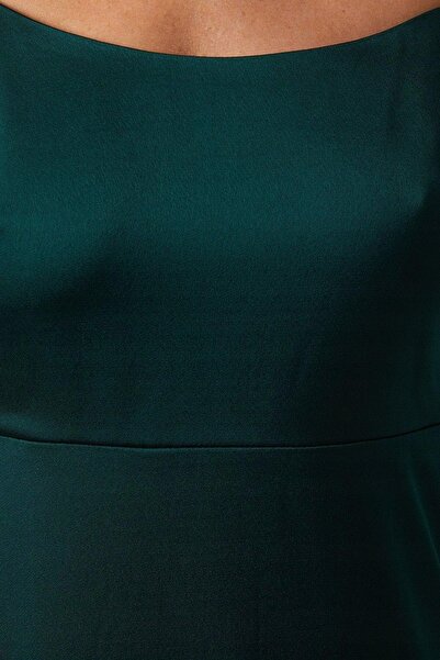 NO BRAND Rochie maxi clasică din satin verde, cu umerii goi, cu fermoar, Oasi...