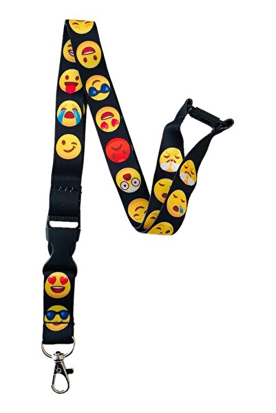 Generic 20mm Black Emoji Faces Lanyard with Detachable Clip & Safety Breakaway