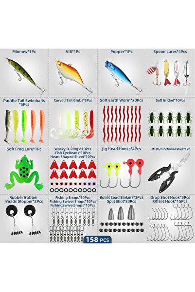 NO BRAND Set de năluci de pescuit, 158 de piese, cutie de accesorii