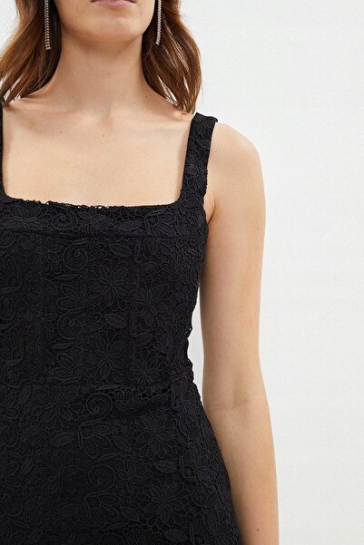 NO BRAND Rochie de cocktail mini neagră din dantelă, tip jachetă, cu fermoar,...