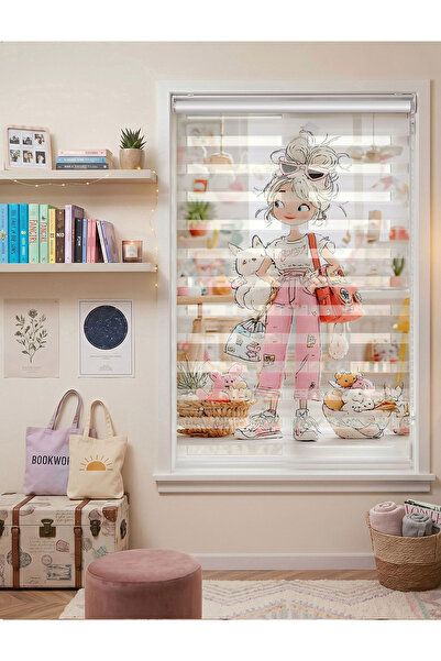 AD Home Havalı Moda Kızı Dijital Baskılı Zebra Perde