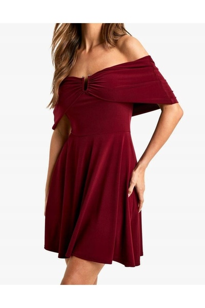 NO BRAND Rochie mini bordo cu umerii goi și închidere decorativă Boohoo 40