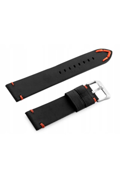 NO BRAND Curea de ceas din piele W93 - Negru/Roșu 20mm
