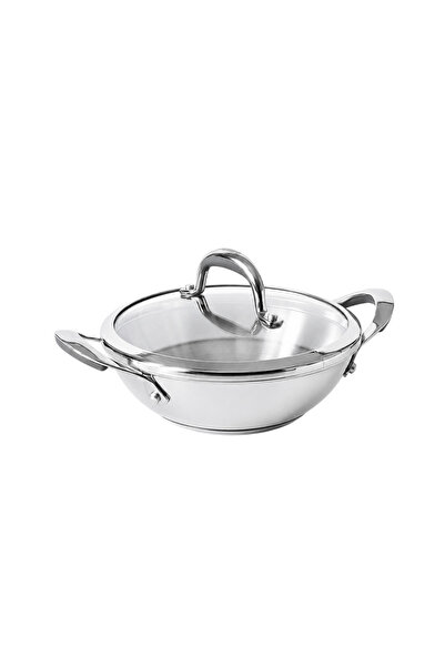 Meyer Select 22cm Stainless Steel Wok Kadai with Tempered Glass Lid – Inducti...