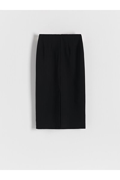 NO BRAND Fustă creion neagră, uni, midi, cu șliț, cu talie înaltă, Reserve XS