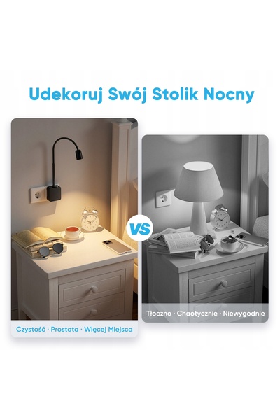 NO BRAND Lampă de perete LED pentru citit, cu priză, cu variator de intensita...