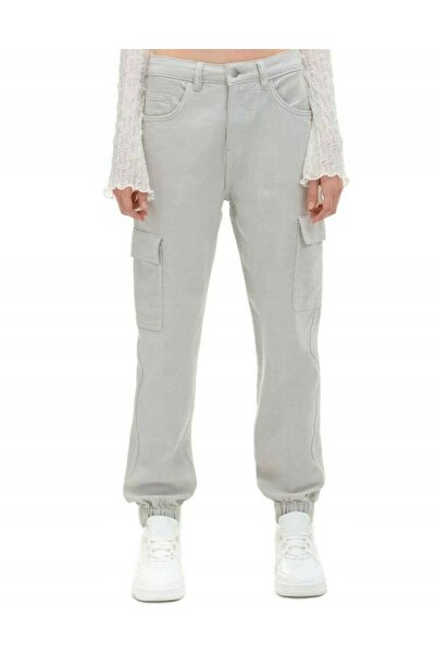 NO BRAND Blugi gri clasici boyfriend din bumbac neted 34