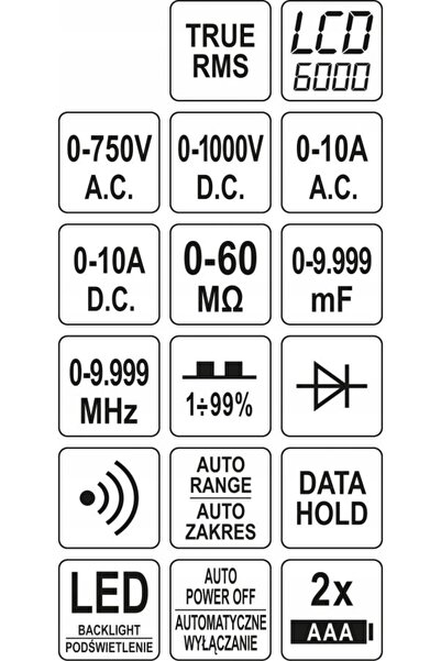 NO BRAND Multimetru digital Yato 6000 LCD True RMS cu gamă automată