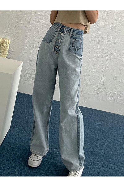 NO BRAND Blugi largi albastri cu talie înaltă, cu buzunare, din bumbac, Dazy XL