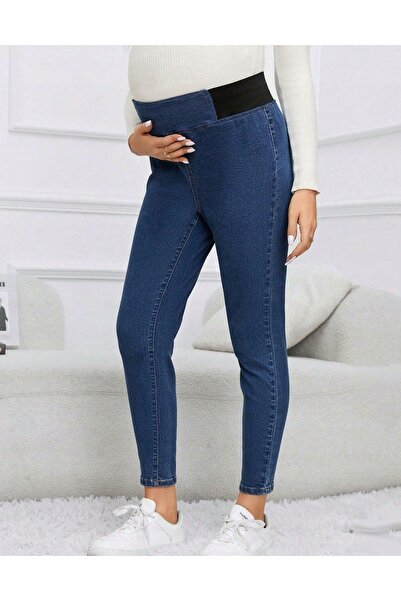 NO BRAND Pantaloni blugi din material elastic pentru gravide, tip jeggings, S...