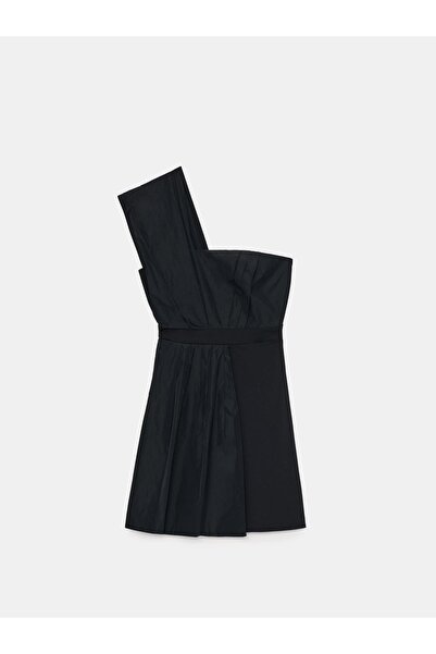 NO BRAND Rochie mini neagră cu detaliu din bumbac pe un umăr și volane Mohito 36
