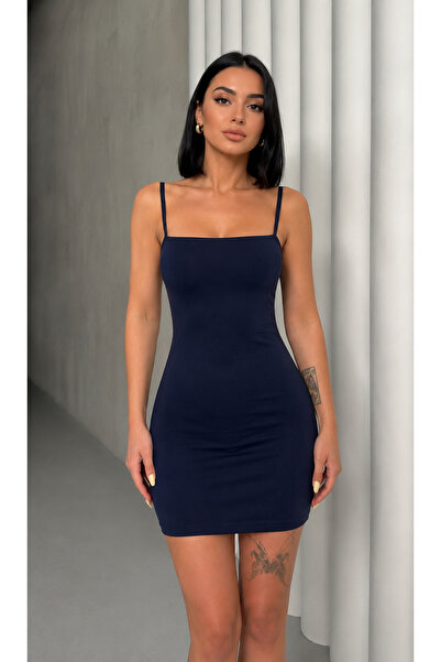 RAMİOR COLLECTION Women's Strappy Mini Dress Square Neck Stretchy Bodycon Fit Casual Stylish Dress