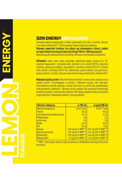 NO BRAND Băutură energetică Drik Dzik Zero Calorii Lămâie 500ml 12 bucăți Pep...