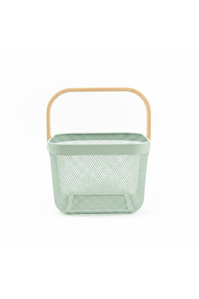 AKDC LIZHI Metal Mesh Basket with Wooden Handle — 18×24 cm - Light Green