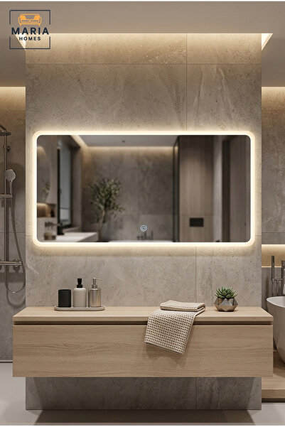 MARIA HOMES مرآة حائط LED مستطيلة بدون إطار 160 × 80 سم مع مستشعر لمس، وزوايا...