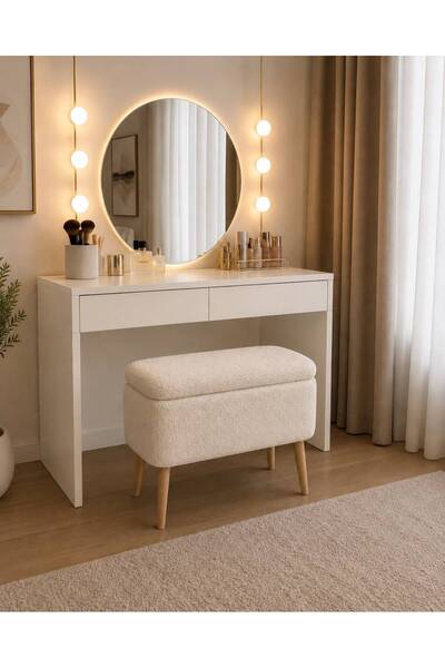 own home VİONA SANDIKLI PUF, TEDDY KUMAŞ KAPLAMALI AHŞAP AYAKLI MODERN BENCH PUF