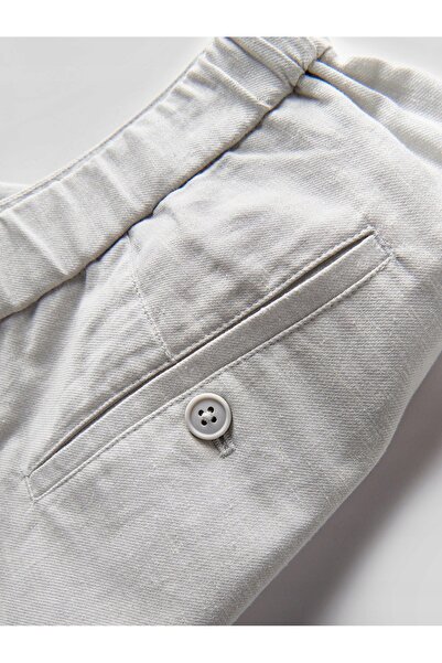 NO BRAND Pantaloni gri cu buzunare, din bumbac și in, croială dreaptă, clasic...