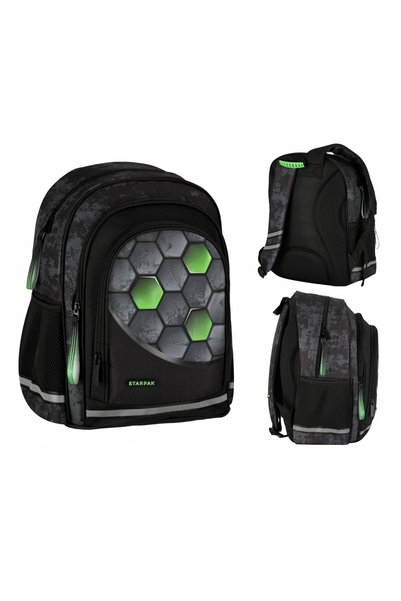 NO BRAND Rucsac școlar Starpak cu multiple compartimente, negru, gri și în to...