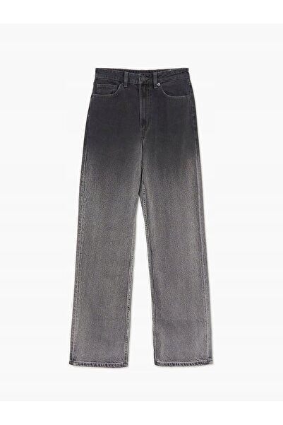 NO BRAND Pantaloni blugi gri ombre, croială dreaptă, picior lung, talie înalt...