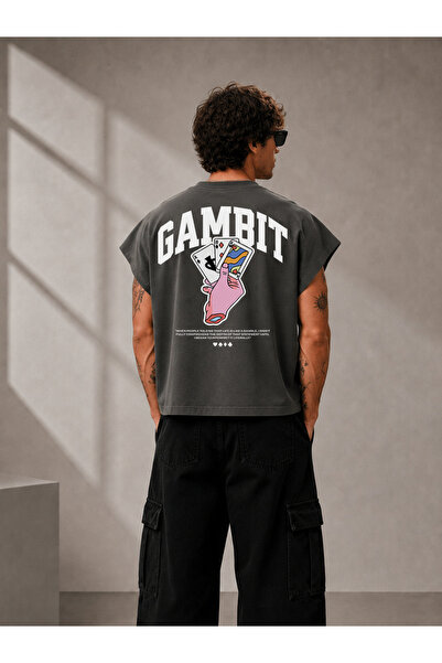 EVIus Tricou cu imprimeu Gambit, oversize, croială boxy, fără mâneci, cu deco...