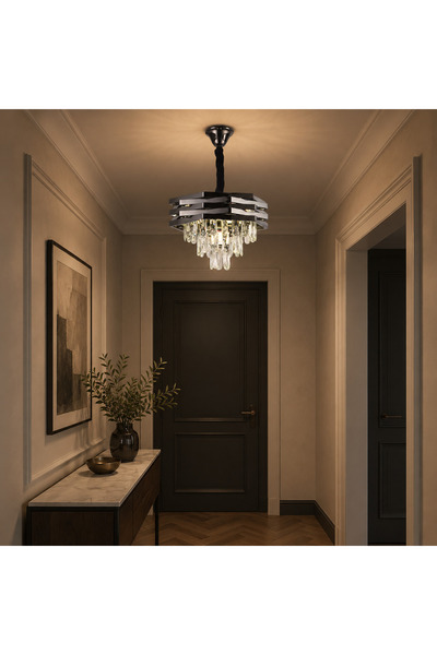 Alessandro DESIGN Candelabru Cristal HEXA Ø37cm 5xE14 Negru
