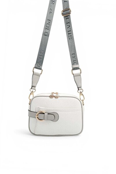 Silver Polo حقيبة كروس نسائية باللون الأبيض - حقيبة كروس نسائية بشعار A.Grey ...