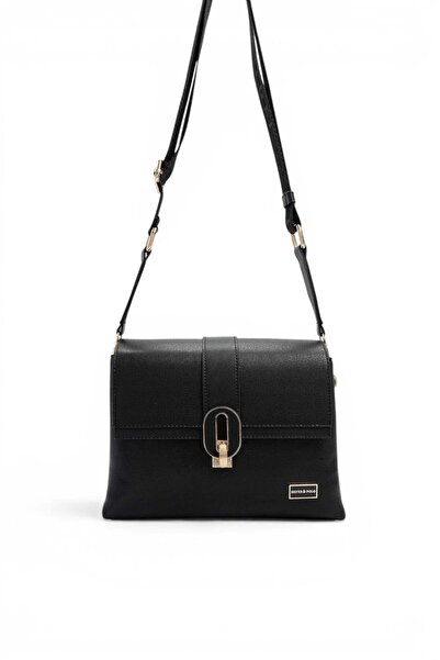 Silver Polo أسود - حقيبة كروس نسائية سوداء مسطحة SP1287