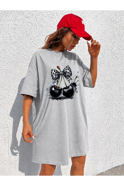 classy moda Γυναικείο μπλουζάκι με στάμπα λεοπάρ φιόγκο και κεράσι, εξαιρετικ...