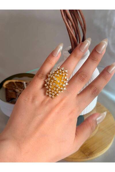 ANKA JEWELLRY خاتم نسائي من الفولاذ قابل للتعديل مرصع بالأحجار الكريمة والزرك...