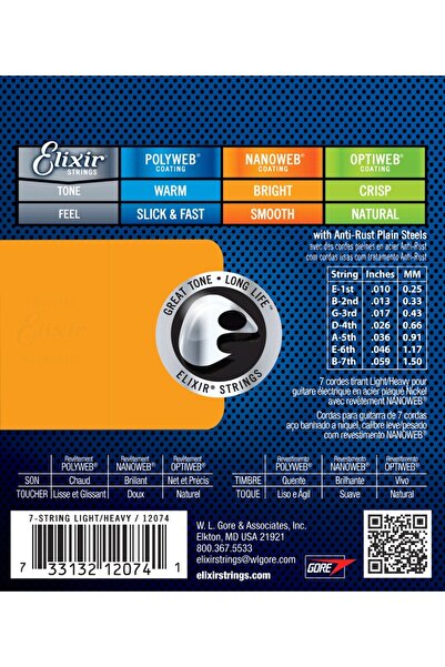 NO BRAND Corzi Elixir pentru chitară electrică Nanoweb 10-59 7 corzi
