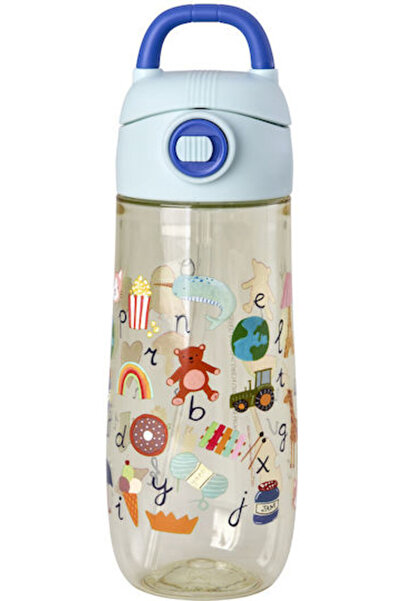 RICE Abc Print Παιδικό Πλαστικό Μπουκάλι Νερού Μπλε 550ml
