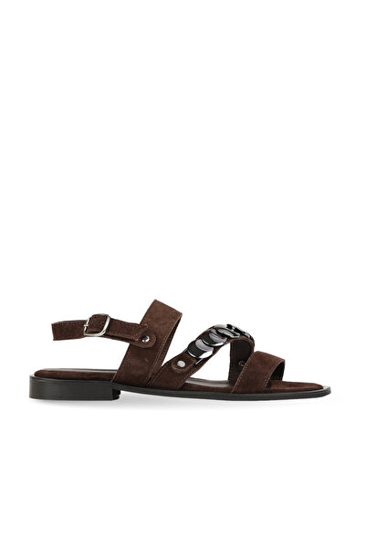 BUENO Brown Dark Suede/Leather Women's Flat Sandals