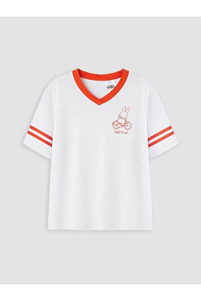 LC Waikiki LCW Kids bela Miffy licencirana majica za devojčice sa V-izrezom