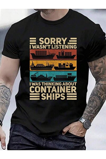 799 100% Cotton Cargo Outfit Containership Funny Container Ship T-Shirt Men's...