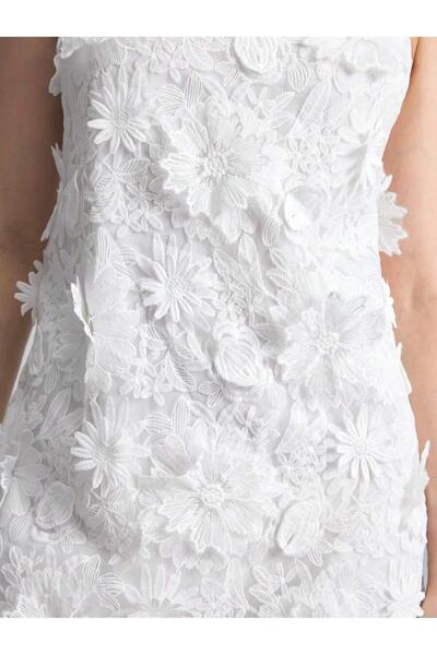 NO BRAND Rochie de cocktail albă mini dreaptă cu bretele flori 3D Shein 38