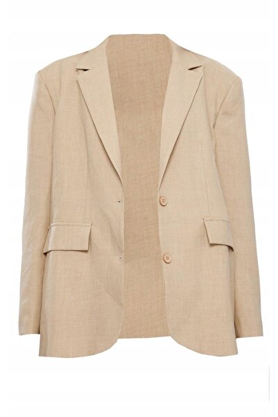 NO BRAND Prettylittlething Blazer clasic bej oversize la un rând de nasturi 40
