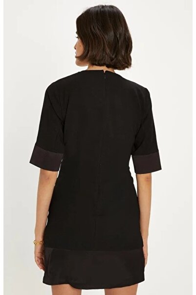 NO BRAND Rochie mini clasică, neagră, netedă, tip trapez, Tie Oasis 44