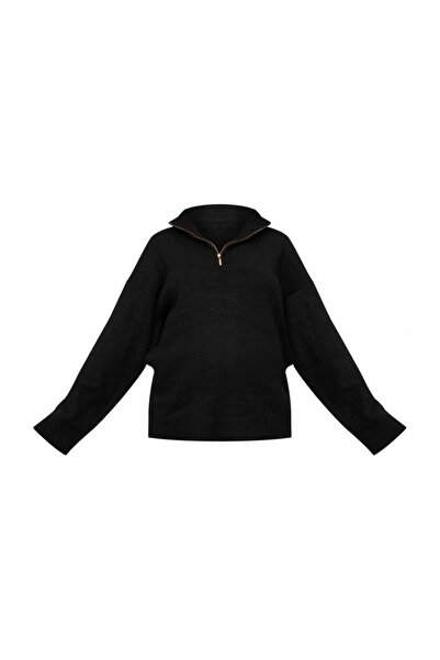 NO BRAND Pulover tricotat negru clasic oversize cu guler înalt Prettylittleth...